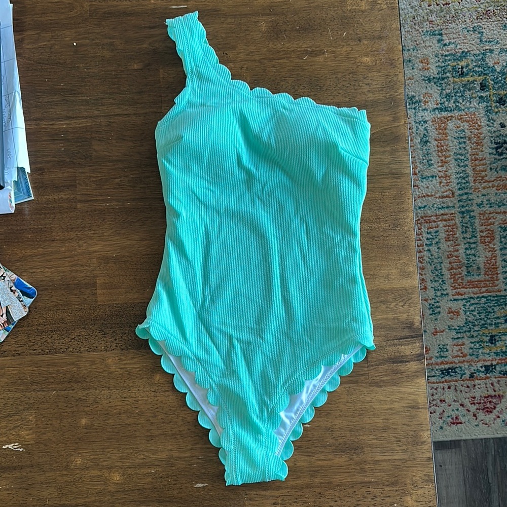Aqua One-Shoulder Kids One Piece